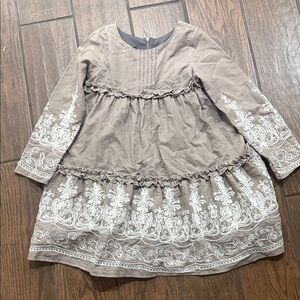 Charming Gray Kids Dress with White Embroidery